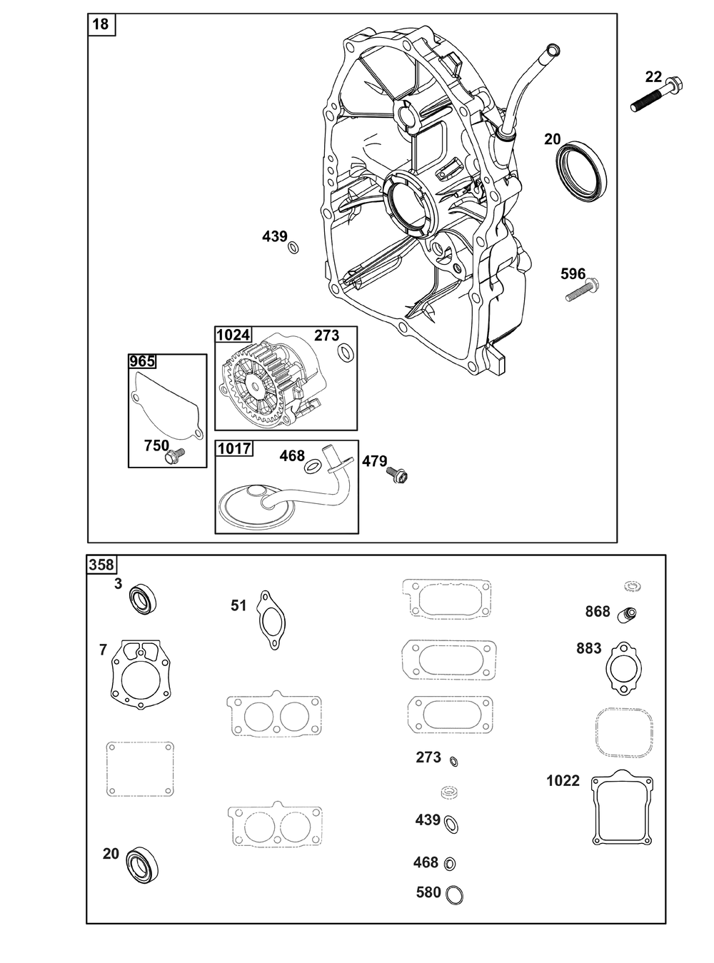 Crankcase Cover/Sump Group Diagram and Parts List for 613477-0044-01 400000 - 699999 Briggs and Stratton Engine
